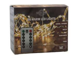 Draadverlichting 60LwarmLED 3xAA IP44 timer 6m