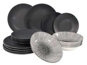 Dinnerset Nagano18-pcs matt black/white