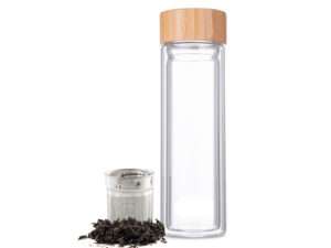 Fles glas dubbelwandig m/theefilter Ø7x23,7cm 400ml