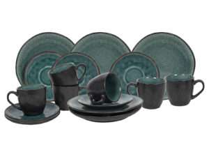 Koffieset Leros reactive glaze blauwgroen 18dlg