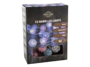 Verlichting bal 1,8 cm 15xroze/blauw LED 3xAA timer