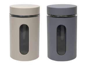 Storage jar window sand & l.grey matt 10x10x18cm 0.9ltr