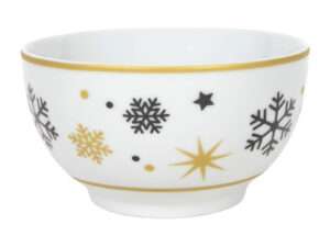 Bowl, snowflake black/gold, gold edge