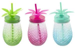 Bottle w/cover Pineapple 500ml 3ass
